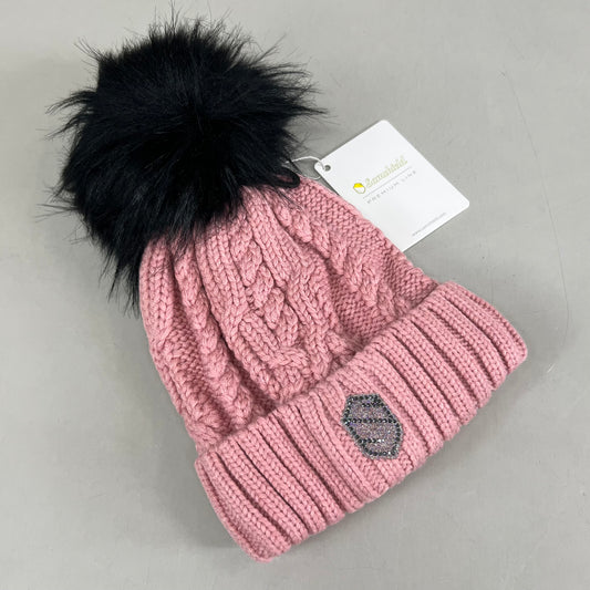 SAMSHIELD Nora Crystal Intarsia Equestrian Beanie Hat Women's Sz One Size Fits All Blush Pink