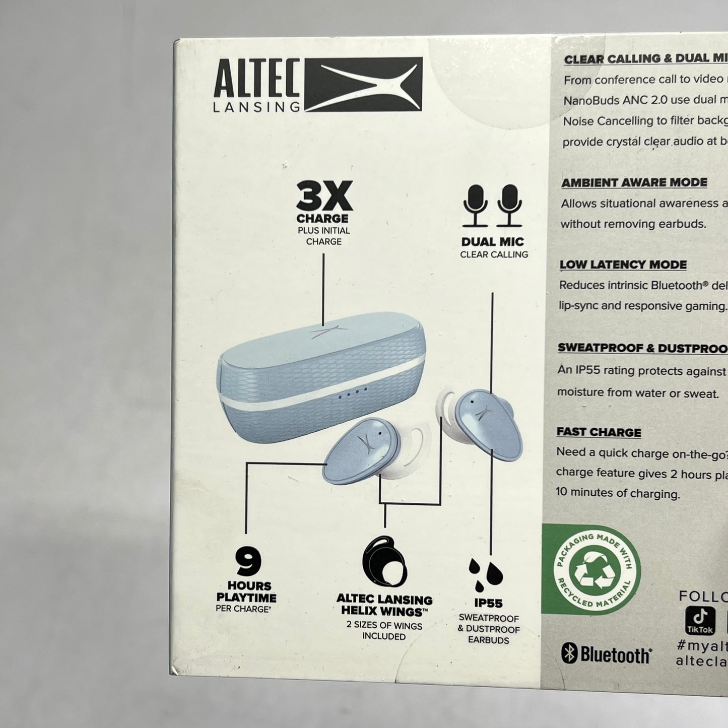 ALTEC LANSING Nanobuds Anc Headphones Noise Cancelling Icy Blue MZX5301-ICY