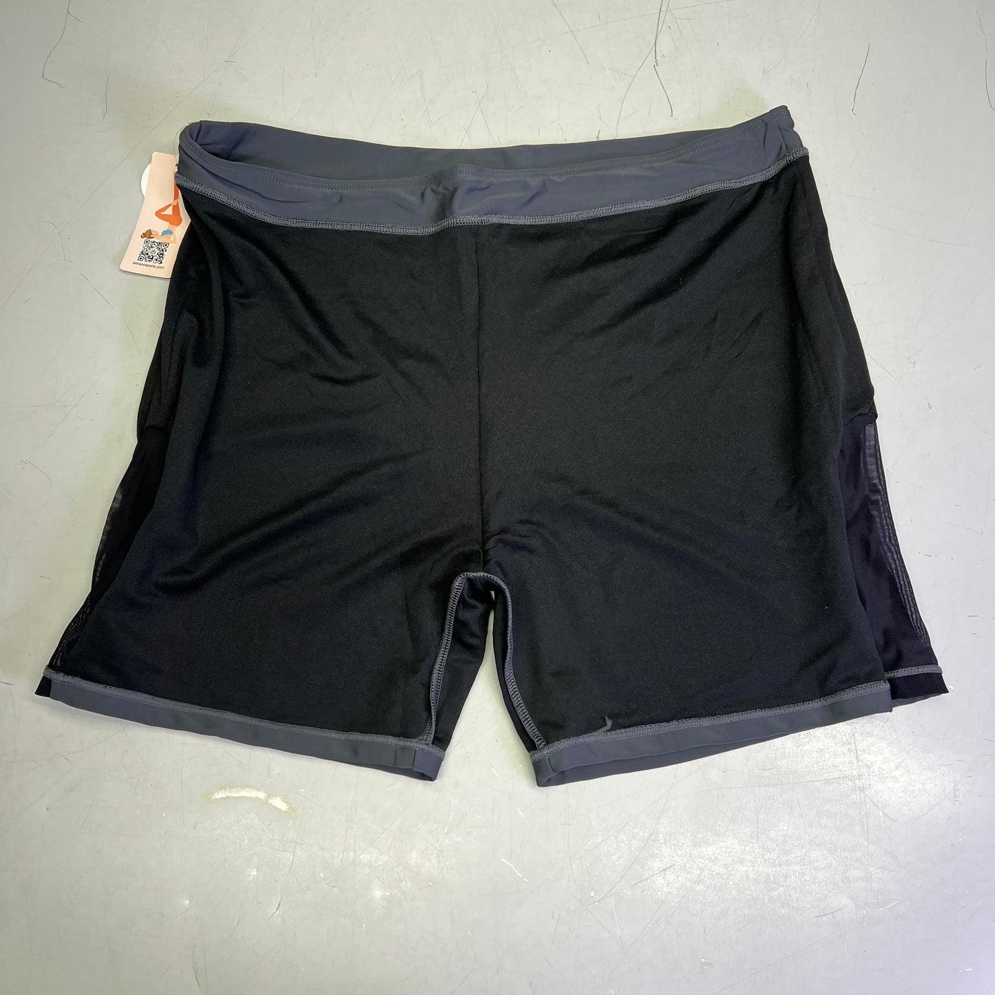 ATTRACO High Waist Swim Shorts Criss Cross Mesh Leg Women's Sz 2XL Grey/Black