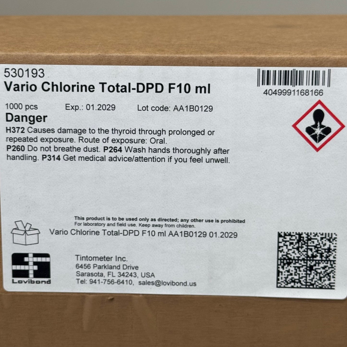 LOVIBOND (1000 PACK) Tintometer Vario Chlorine Total DPD F10 mL Powder Pack 530193