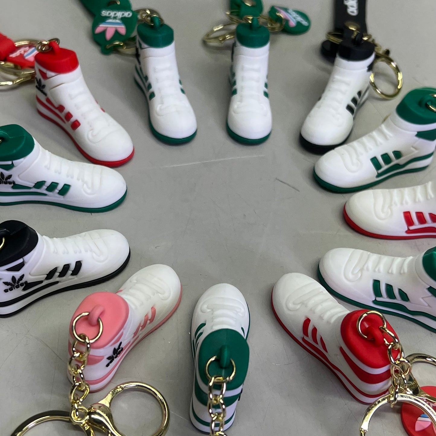 ADIDAS (12 PACK) Assorted Hightop Sneakers Shoe Keychains w/ Wrist Band 7"