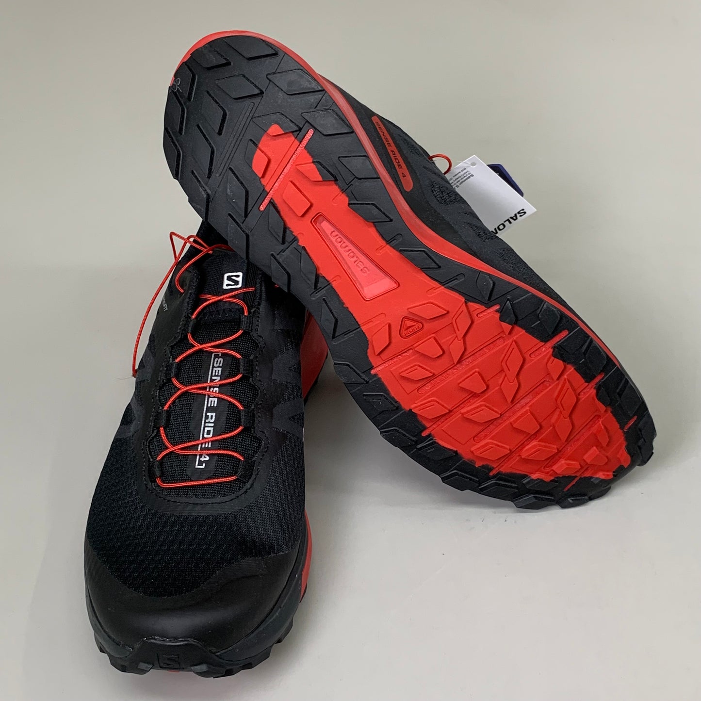 SALAMON Sense Ride 4 Trail Running Ortholite Shoes Men's Sz 11 Black/Goji Berry