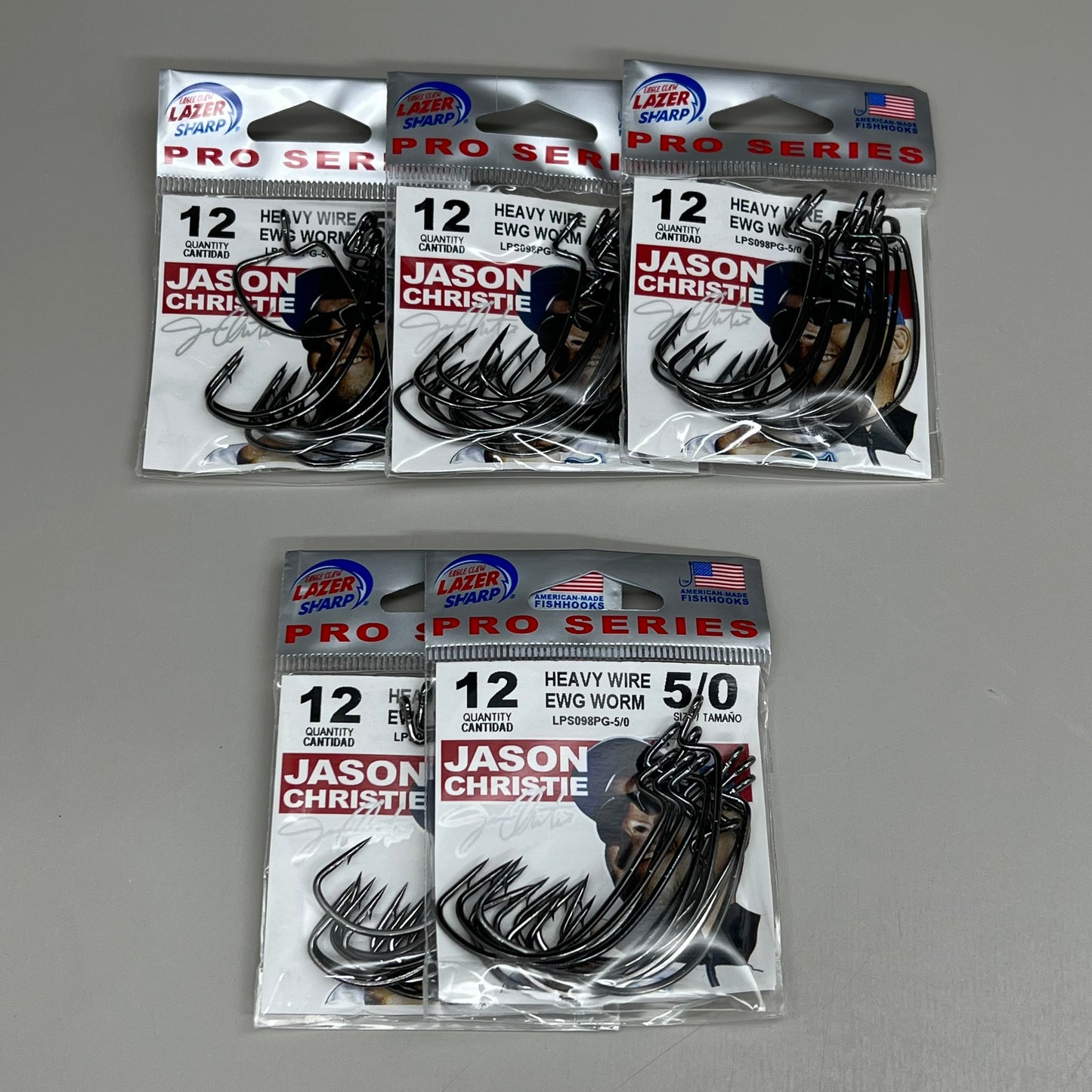 EAGLE CLAW (5 PACK) Round Bend EWG Worm Hook Platinum Blk #5/0 12pc LPS098PG-5/0