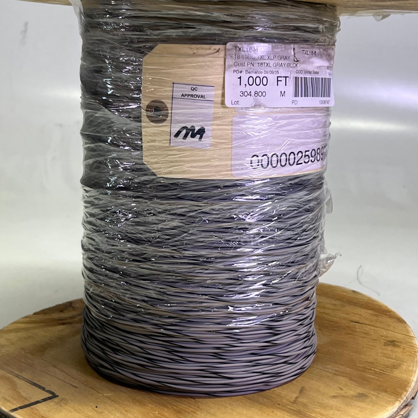 1000' TXL18-8 Automotive Hook Up Wire 18 19BC TXL XLP Gray