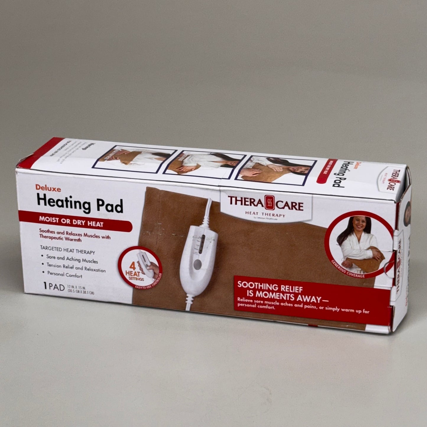 THERACARE (2 PACK) Deluxe Heating Pad 4 Heat Settings Micro Plush 12" x 15"