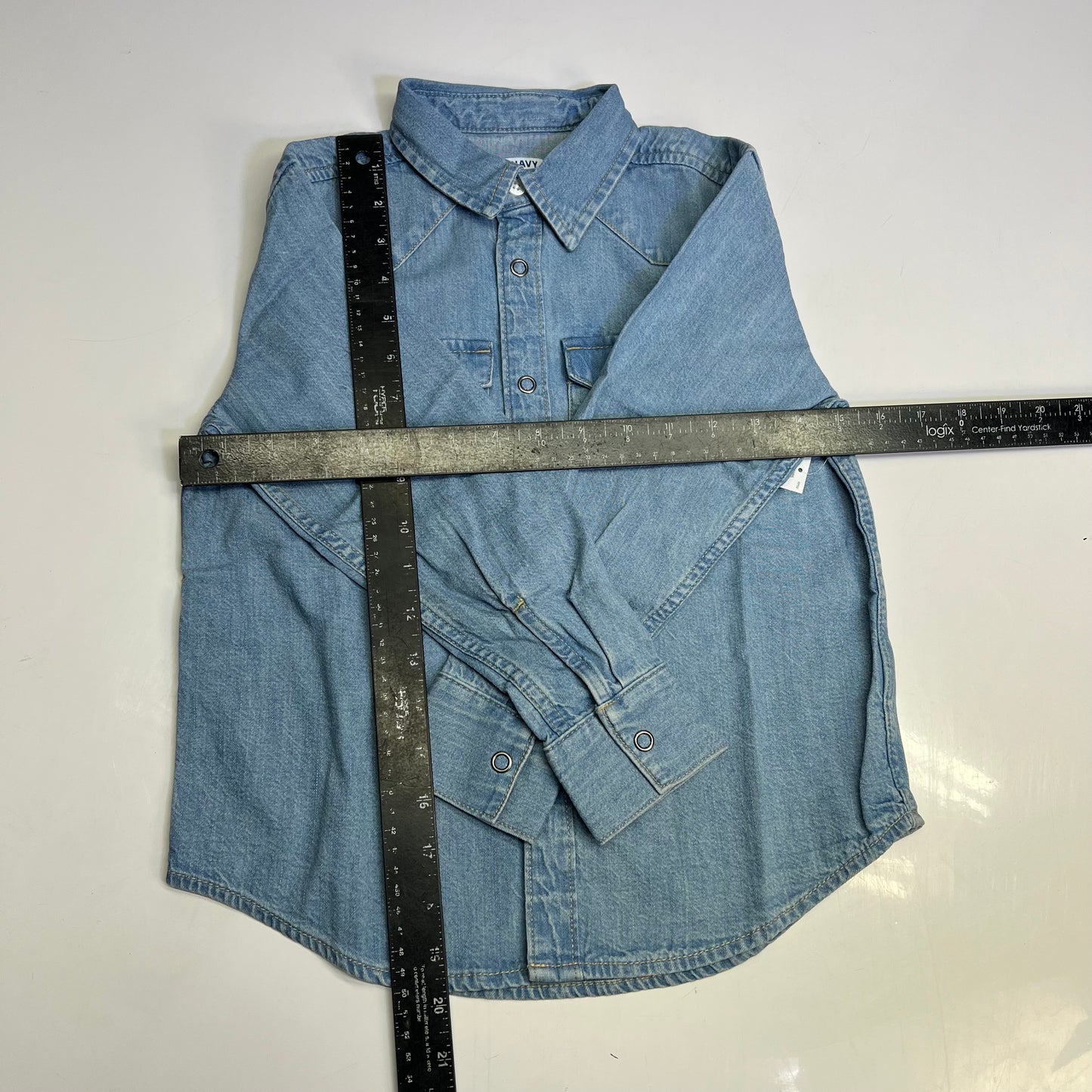 OLD NAVY Denim Western Pocket Shirt Long Sleeve Collared Boy's Sz S Light Blue