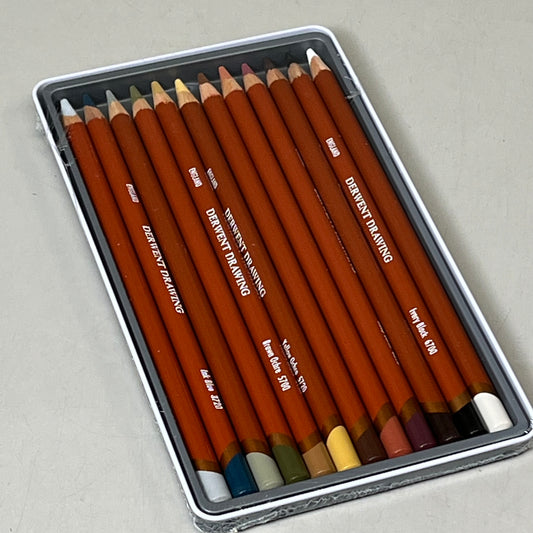 DERWENT (12 COUNT) Drawing Pencils Water Soluble in Metal Tin Case 0700671