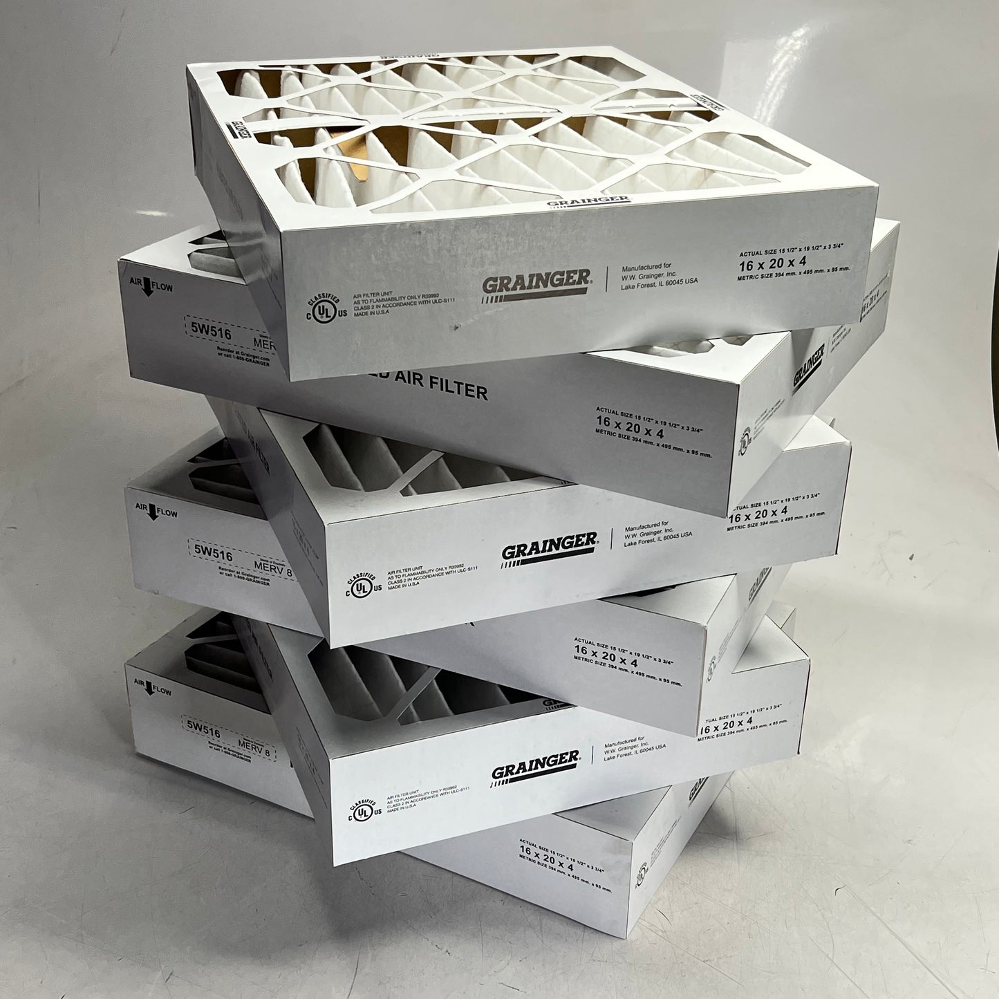 ZA@ GRAINGER  (6 PACK) Merv 7 Pleat Captures 75-80% of Partials 16X20X4 White 5W516