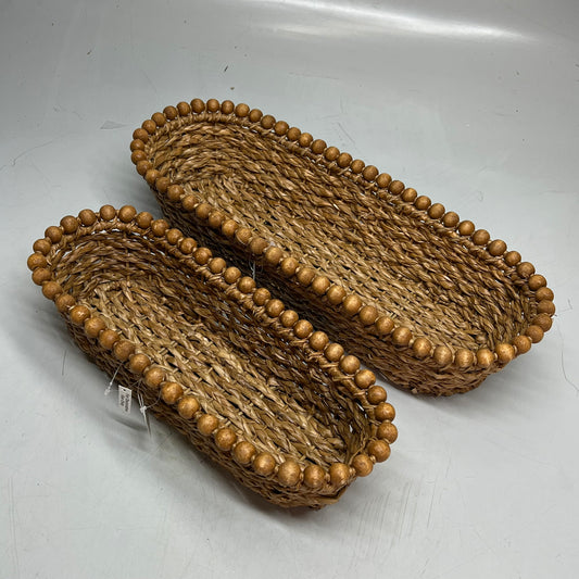 RAZ IMPORTS (PAIR) Natural Appeal Woven Beaded Baskets Set 20.25" Tan 442128