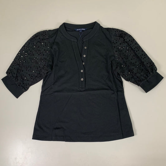 VERONICA BEARD Jeans Women's Coralee Top Lace Sleeves Sz-L Black J2406JY0330831