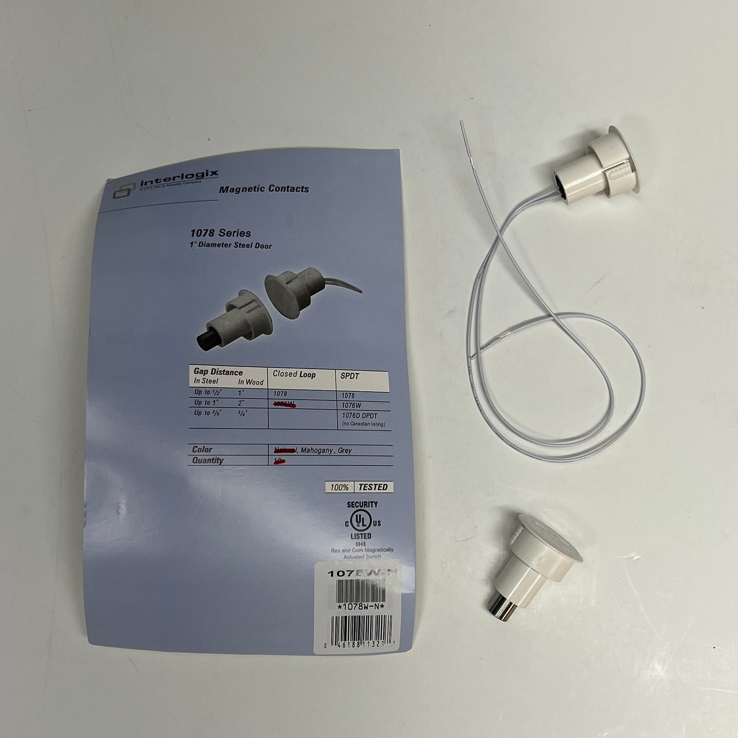 INTERLOGIX Recessed Steel Door Magnetic Contacts 1078 Series White 1078W-N
