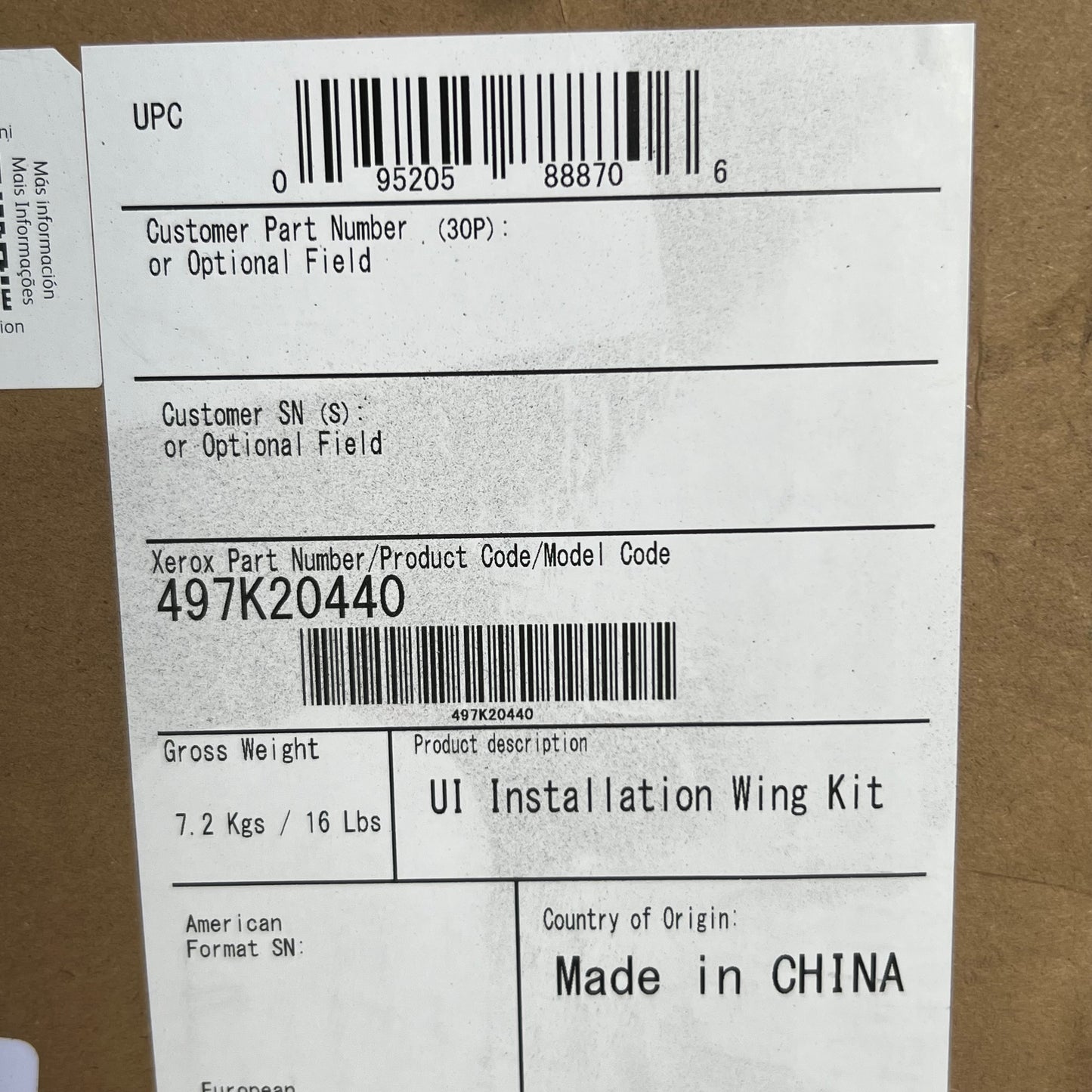 XEROX User Interface Mount Mfp-update Kit Primelink Grey 497K20440