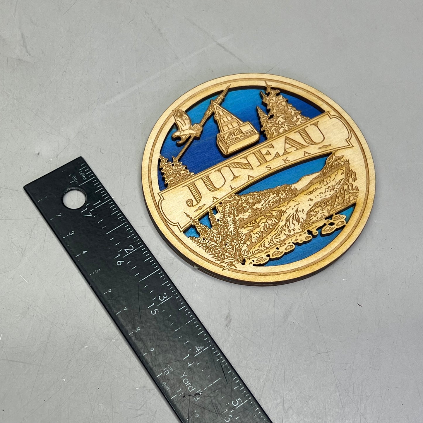 (2 PACK) Juneau Alaska Laser Cut & Painted Wooden Puck Collectable Made In USA