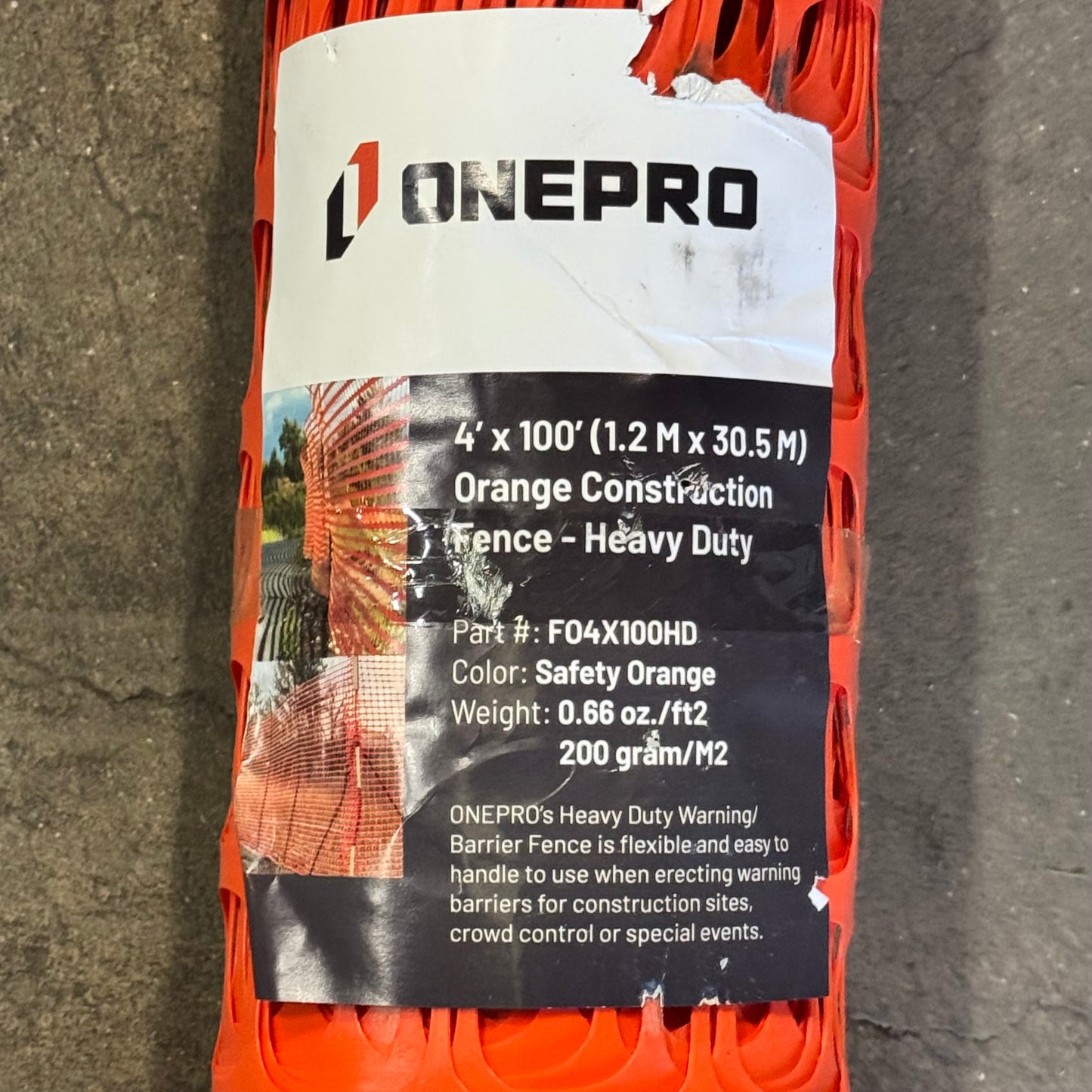 ZA@ Pallet of ONEPRO Sz 4x100’ Orange Construction Fence Heavy Duty F04X100HD & Metal Bars Sz 60”L (AS-IS)