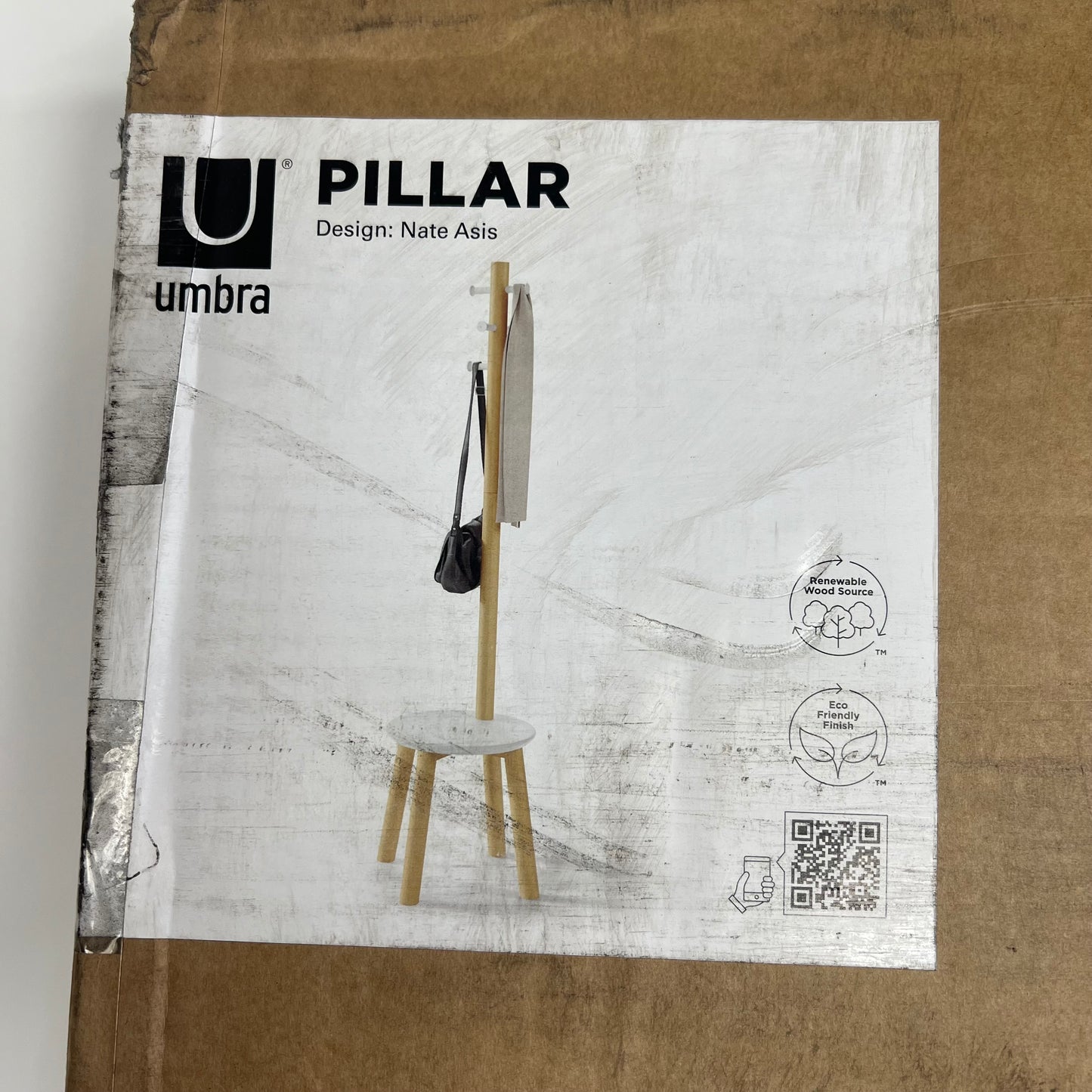 UMBRA Pillar Stool & Coat Rack By Nate Asis 65"x19"x19" White/Natural 1014257668
