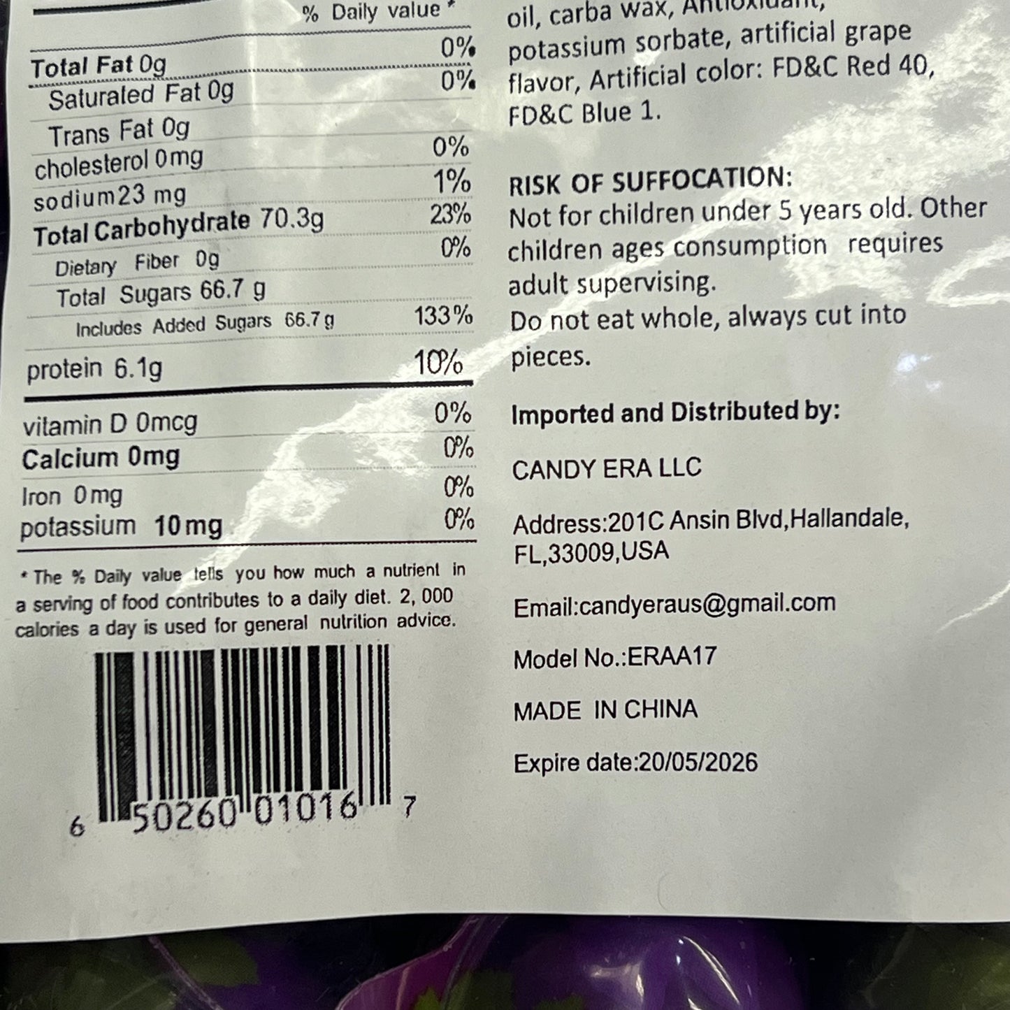 DEER DADA (5 LBS SBAG) Individually Wrapped Grape Flavor Gummy Candys BB 05/26