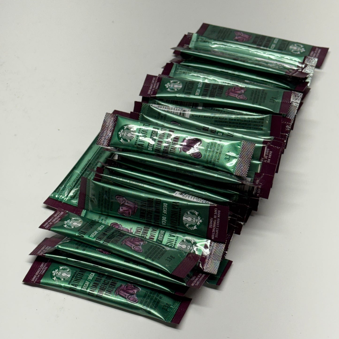 STARBUCKS VIA (50 PACK) Instant Decaf Italian Roast Coffee 0.1 oz. BB 02/27