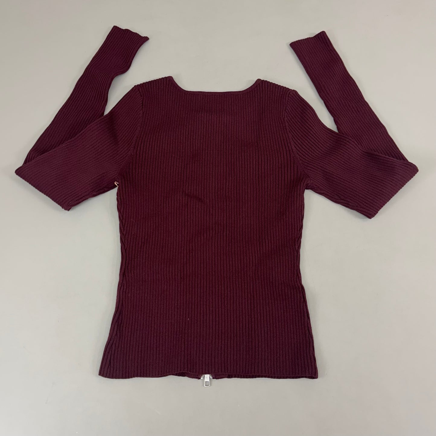 GOOD AMERICAN Shine Zipped Rib V-Neck Cardigan Women's Sz Small OXBLOOD002 GSK0263