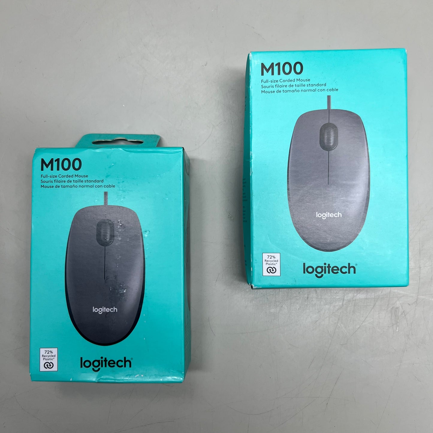 LOGITECH Full-Size USB Wired Mouse (2-Pack) 4.5" x 2.5" Black M100