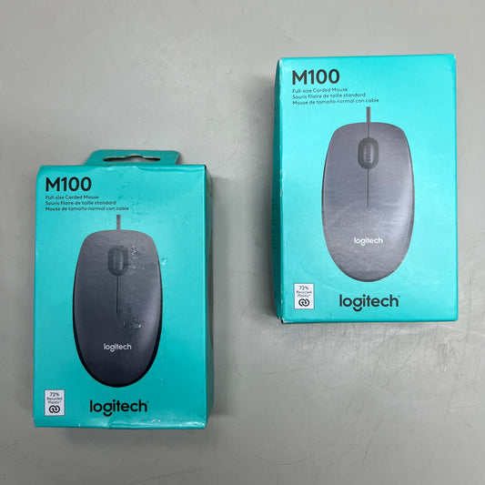 LOGITECH Full-Size USB Wired Mouse (2-Pack) 4.5" x 2.5" Black M100