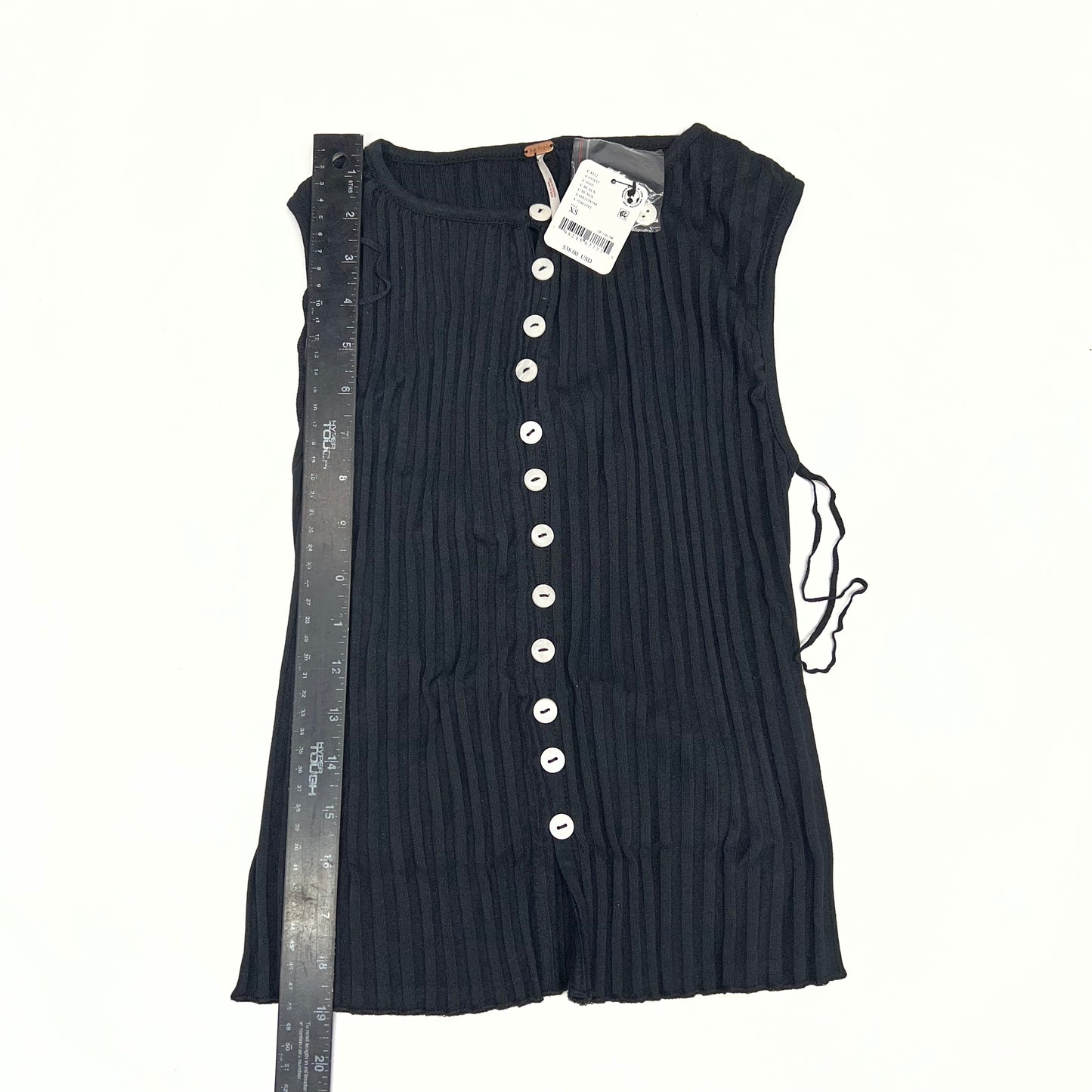 ZA@ FREE PEOPLE Tilly Ribbed Button Up Vest Women's Sz XS Black OB2078588