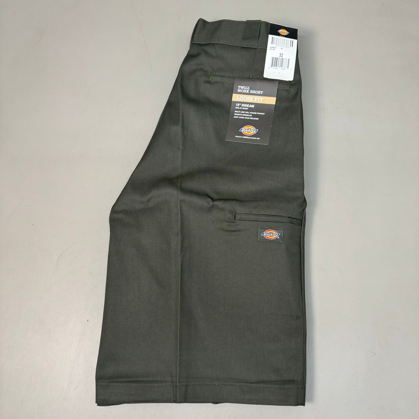 DICKIES Loose Fit Twill Work Shorts 13" Inseam Men's Sz 32 Olive Green 42283OG