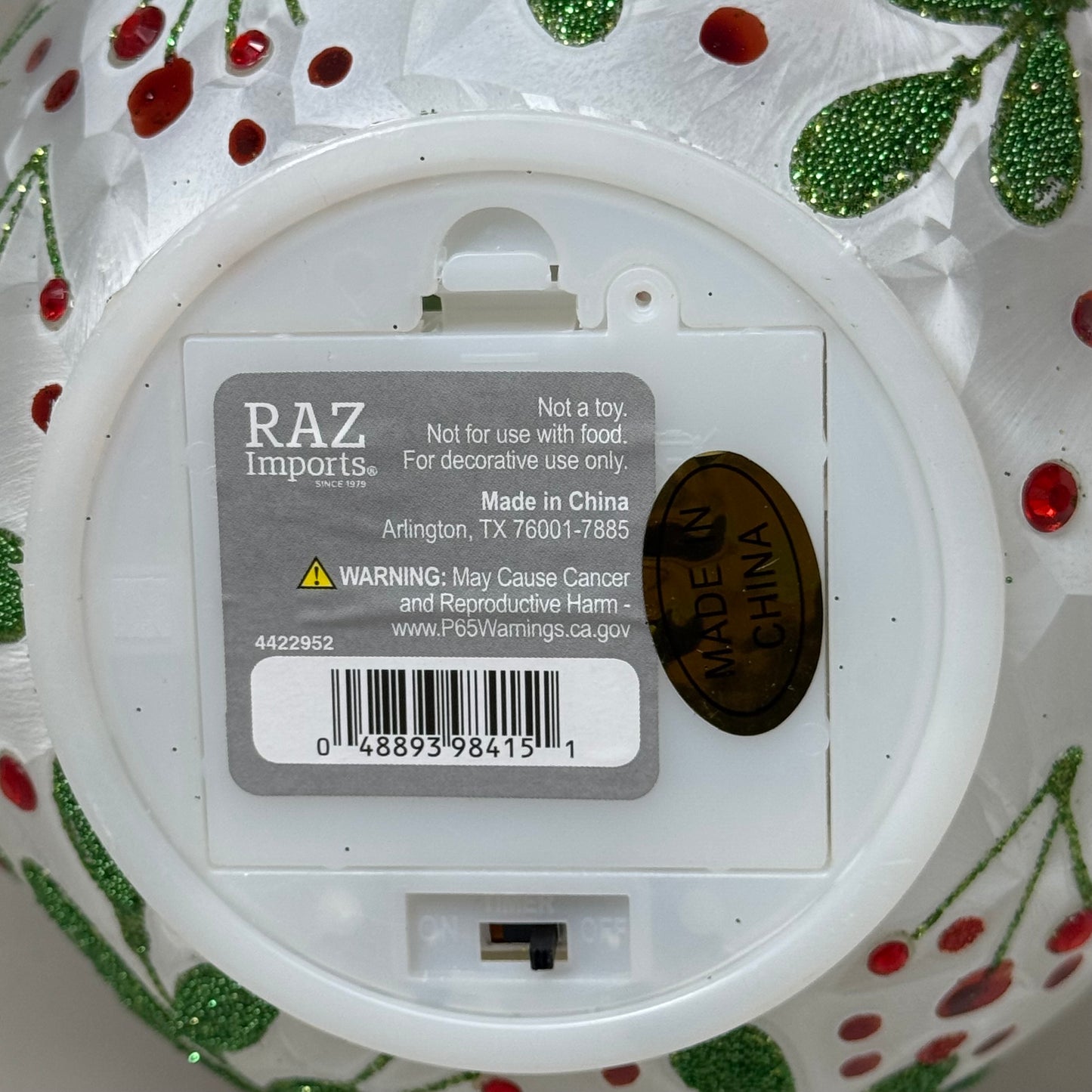 RAZ IMPORT (SET OF 2) Glass Lighted Botanical Holly Balls 8" Green/Red 4422952