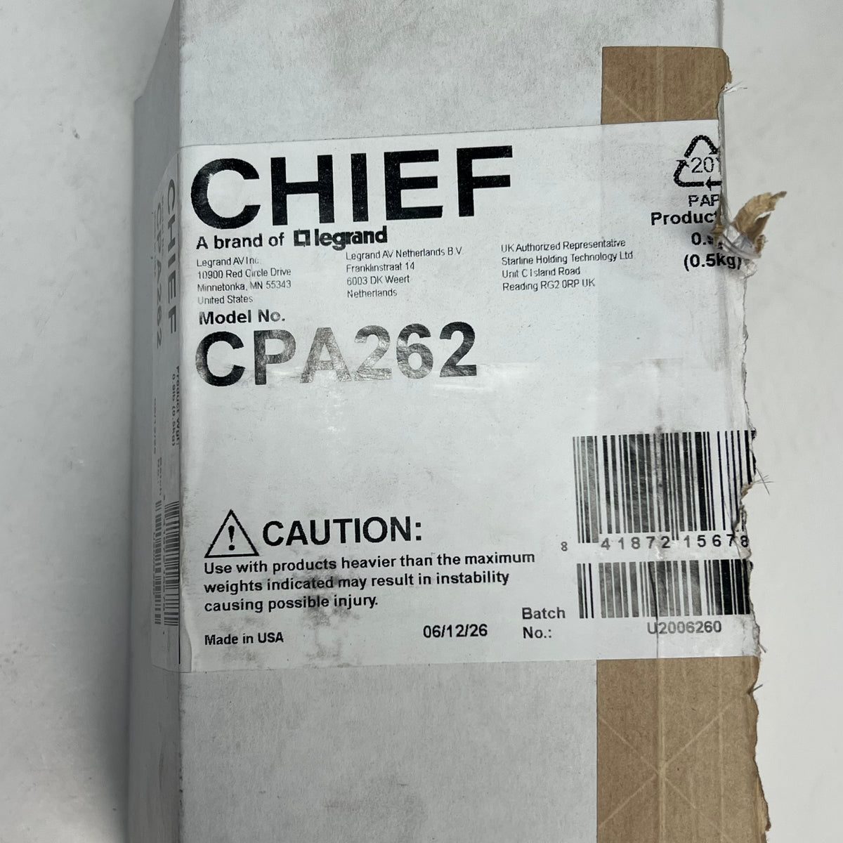 CHIEF Pin Connection Coupler To Male Npt Adaptor Accessory Black CPA262