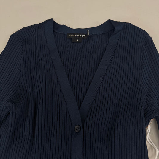 GOOD AMERICAN Shine Rib V-Neck Cardigan Women's Sz Small NEW Navy002 GSK0245