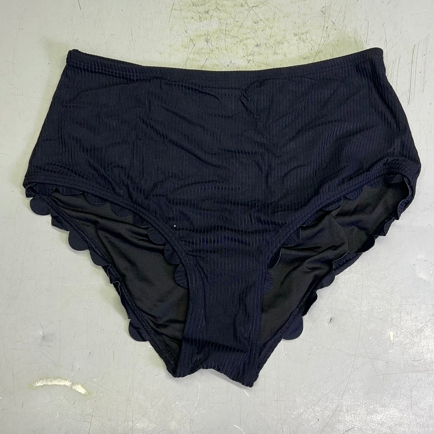 CHARMO Scalloped High Waist Tummy Control Bikini UPF 50 Women's Sz L Black