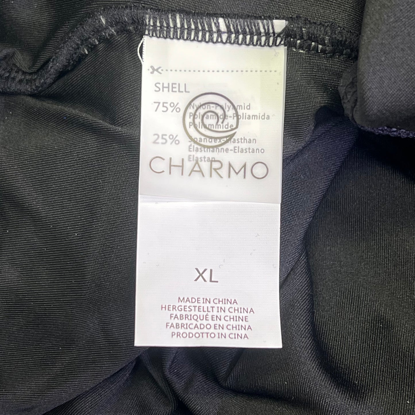 CHARMO Asymmetrical Retro Ribbed Moderate Cut One Piece Swimwear Wmn Sz XL Black