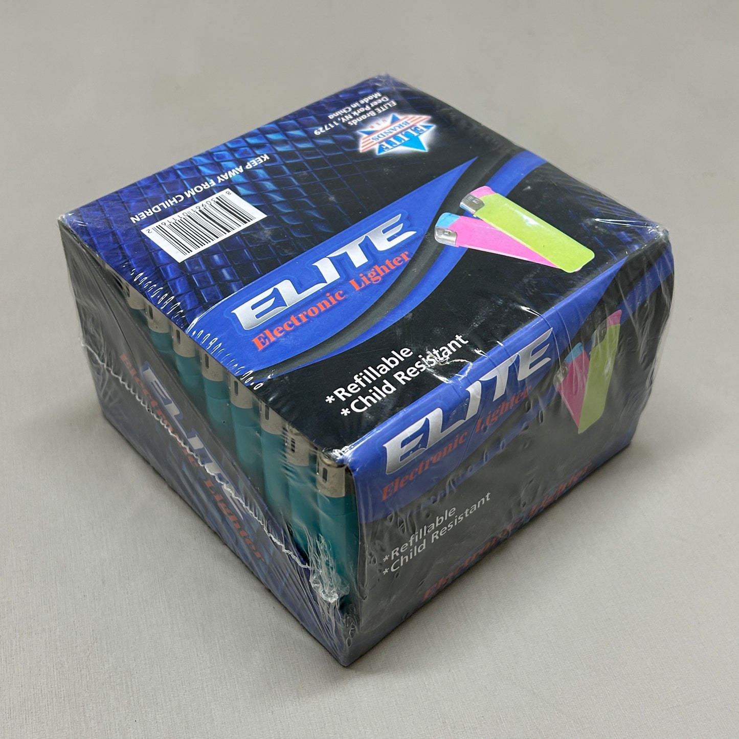 ELITE BRANDS 50-PACK! Elite Electronic Lighter Refillable Multi-Color (new)