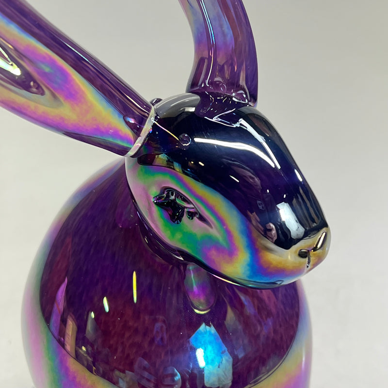 HUNT SLONEM Hand Blown Bunny Scuplture  13" L Rainbow Chromatic Hue