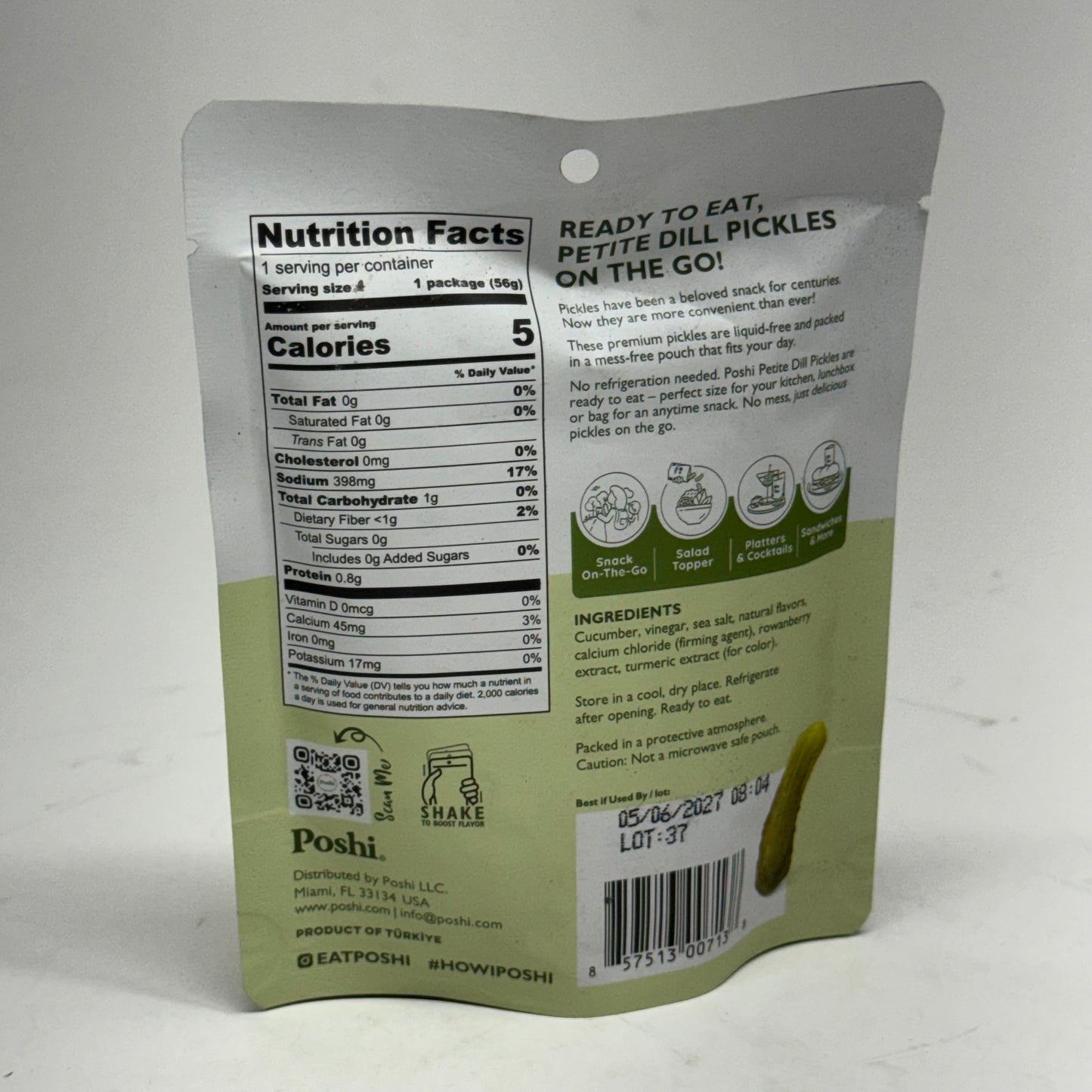 ZA@ POSHI (10 PACK) Petite Dill Pickles with Sea Salt 2 oz. BB 05/27