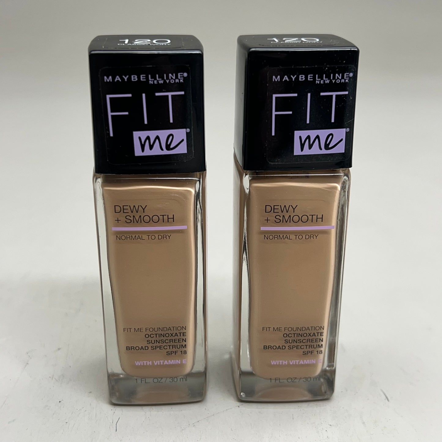 MAYBELLINE(2 PACK) Fit Me Dewy+Smooth Foundation Vitamin E 1 Fl Oz Classic Ivory