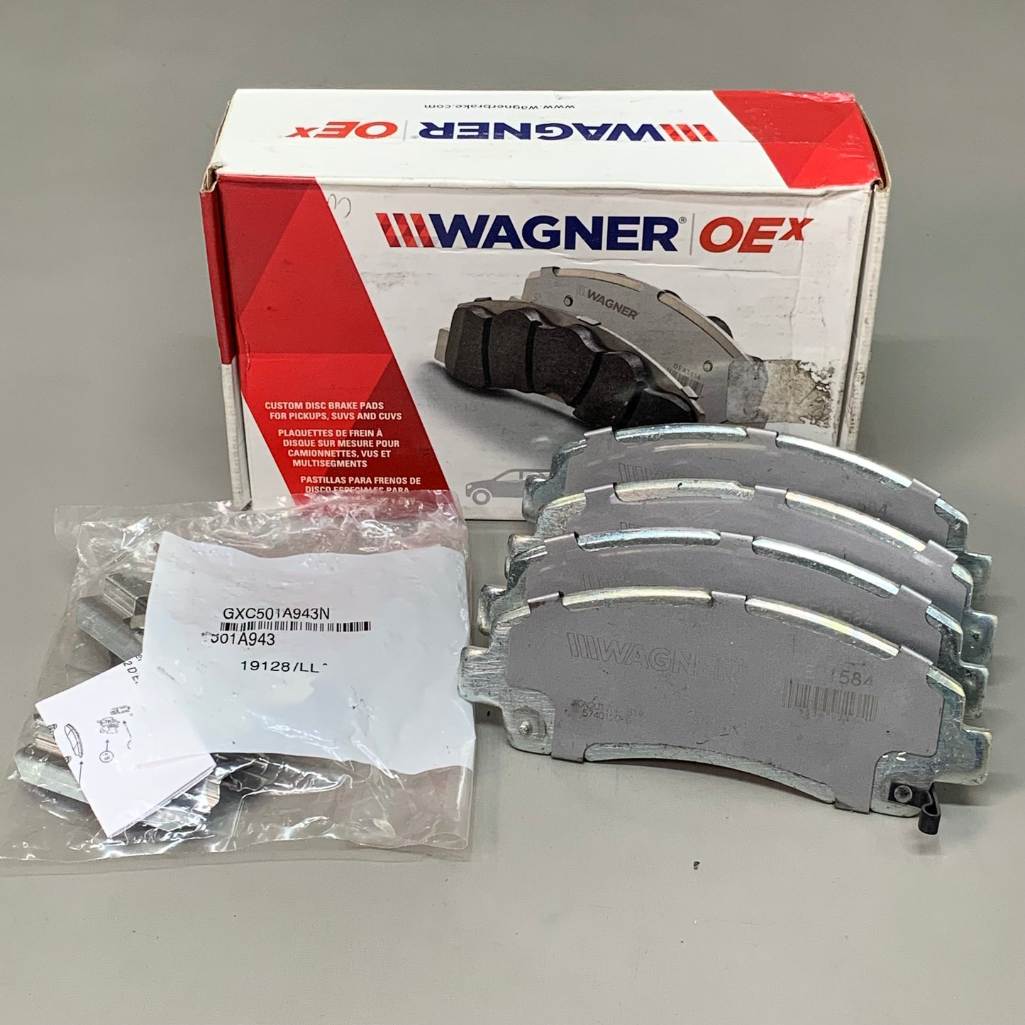 WAGNER OEx Premium Ceramic Disc Brake Pad Set 6" x 2" Grey OEX1584