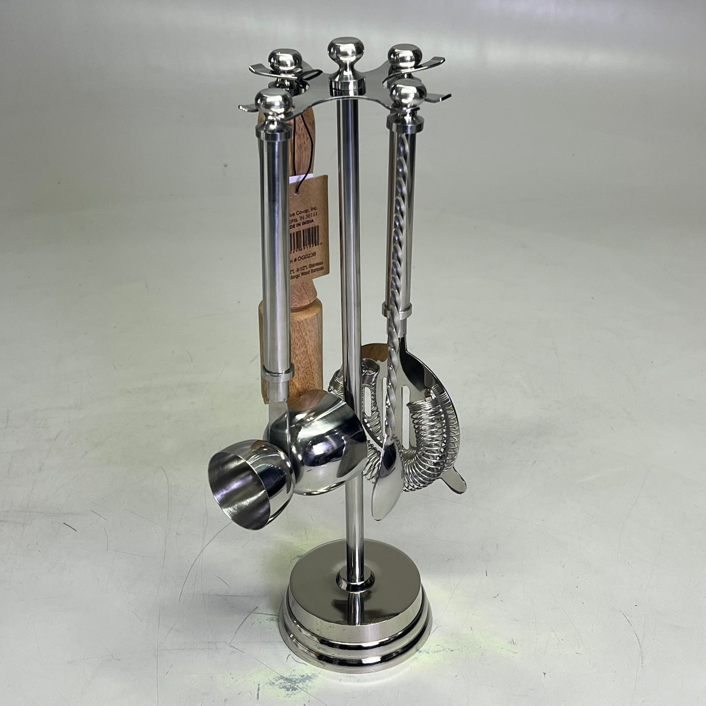 CREATIVE CO-OP Stainless Steel & Mango Wood Bar Tools w/ Stand Set of 5 DG0238