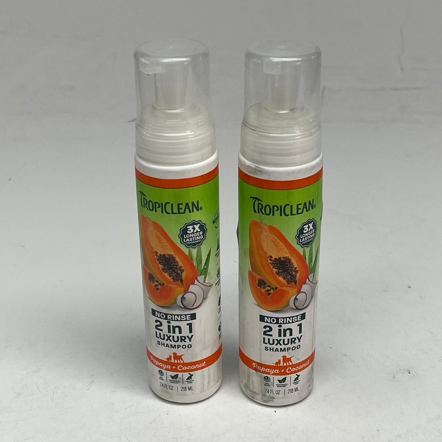 ZA@ TROPICLEAN (2 PACK) No Rinse 2 in 1 Luxury Shampoo Papaya + Coconut Scent 7.4 fl oz