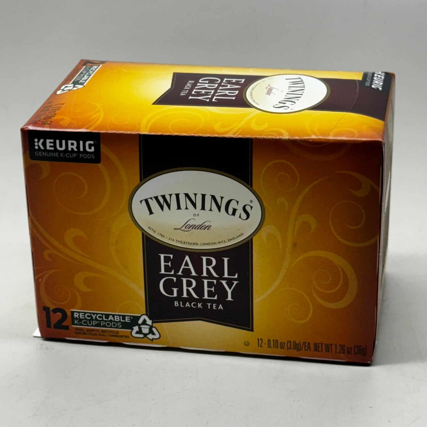 TWININGS of London (2 PACK, 12 Bags Each) EARL GREY Black Tea K-Cup Pods 1.26 oz Each