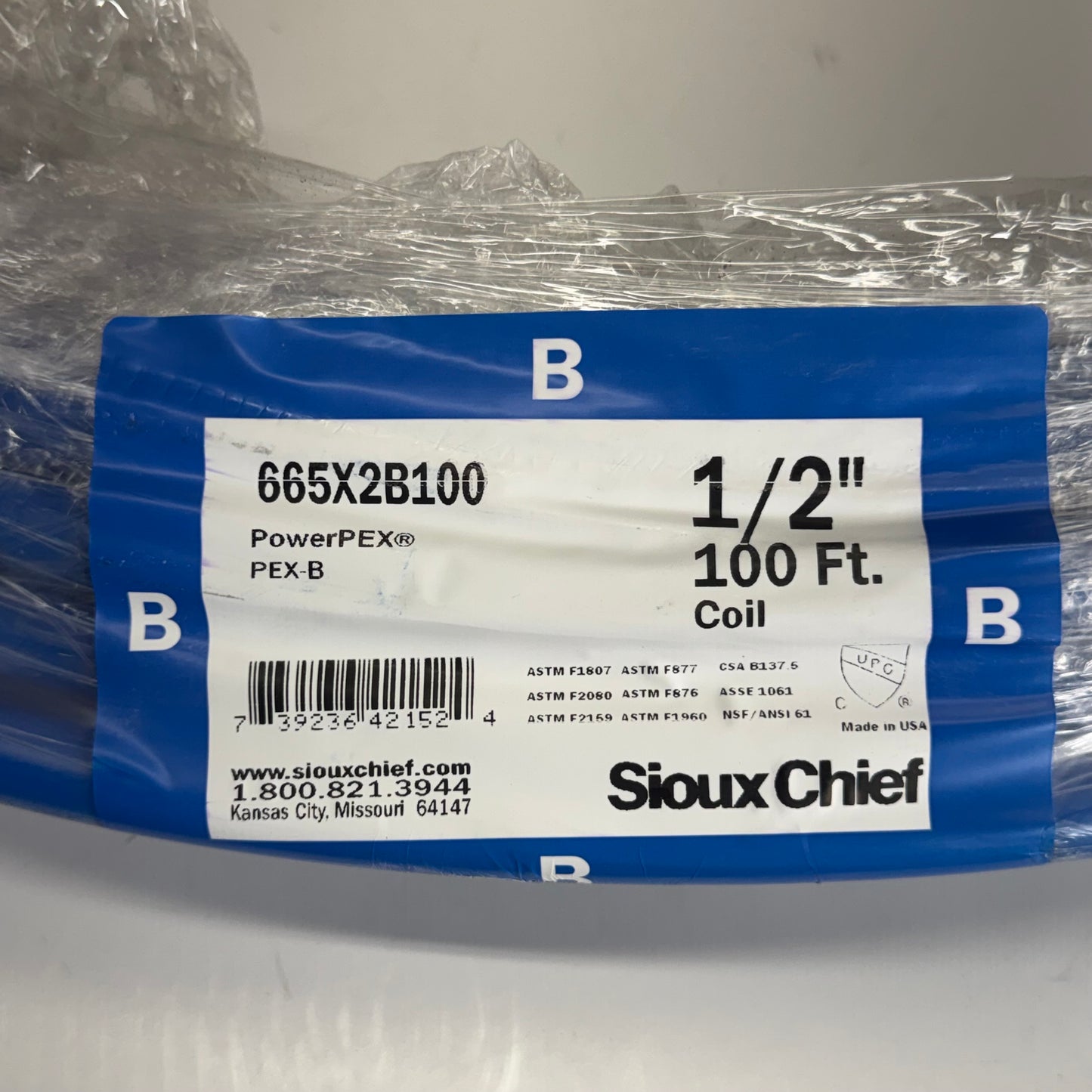 SIOUX CHIEF Powerpex Non-Barrier Pex-B Tubing Sz 1/2" x 100 ft, Blue 665X2R100