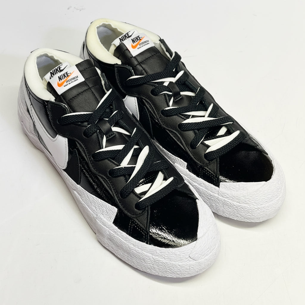 NIKE Blazer Low X Sacai Black Patent Leather Shoes Men's Sz 12 Black/White DM6443 001