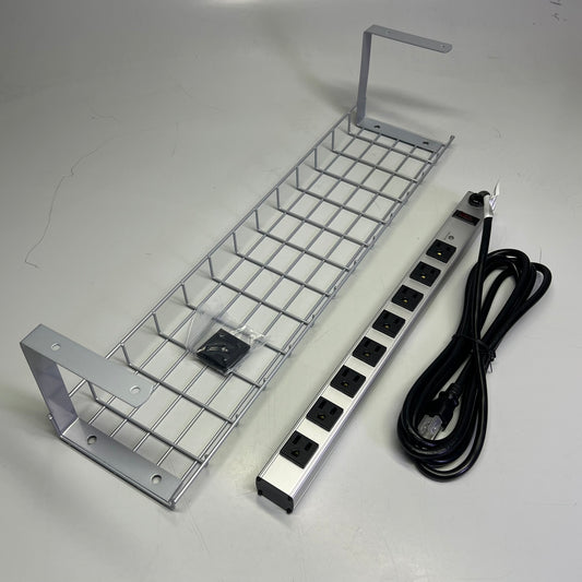 SITONIT Cable Caddie Basket & 15 AMP 125 Volt 8' Cord Power 26" L Silver 3128022