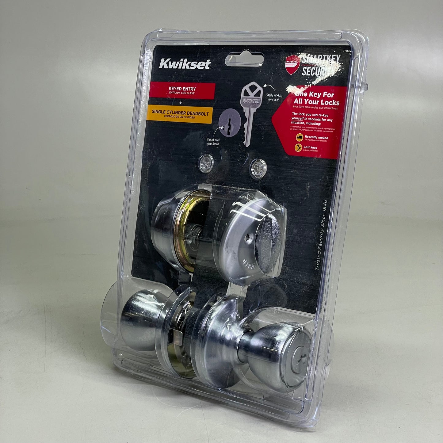 KWIKSET Keyed Entry & Single Cylinder Deadbolt Satin Chrome Finish 96900-418