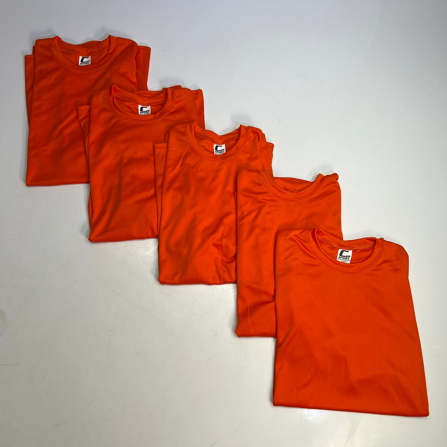 C2 SPORT (5 PACK) Moisture Wick Short Sleeve Work Shirts Youth Sz M Orange