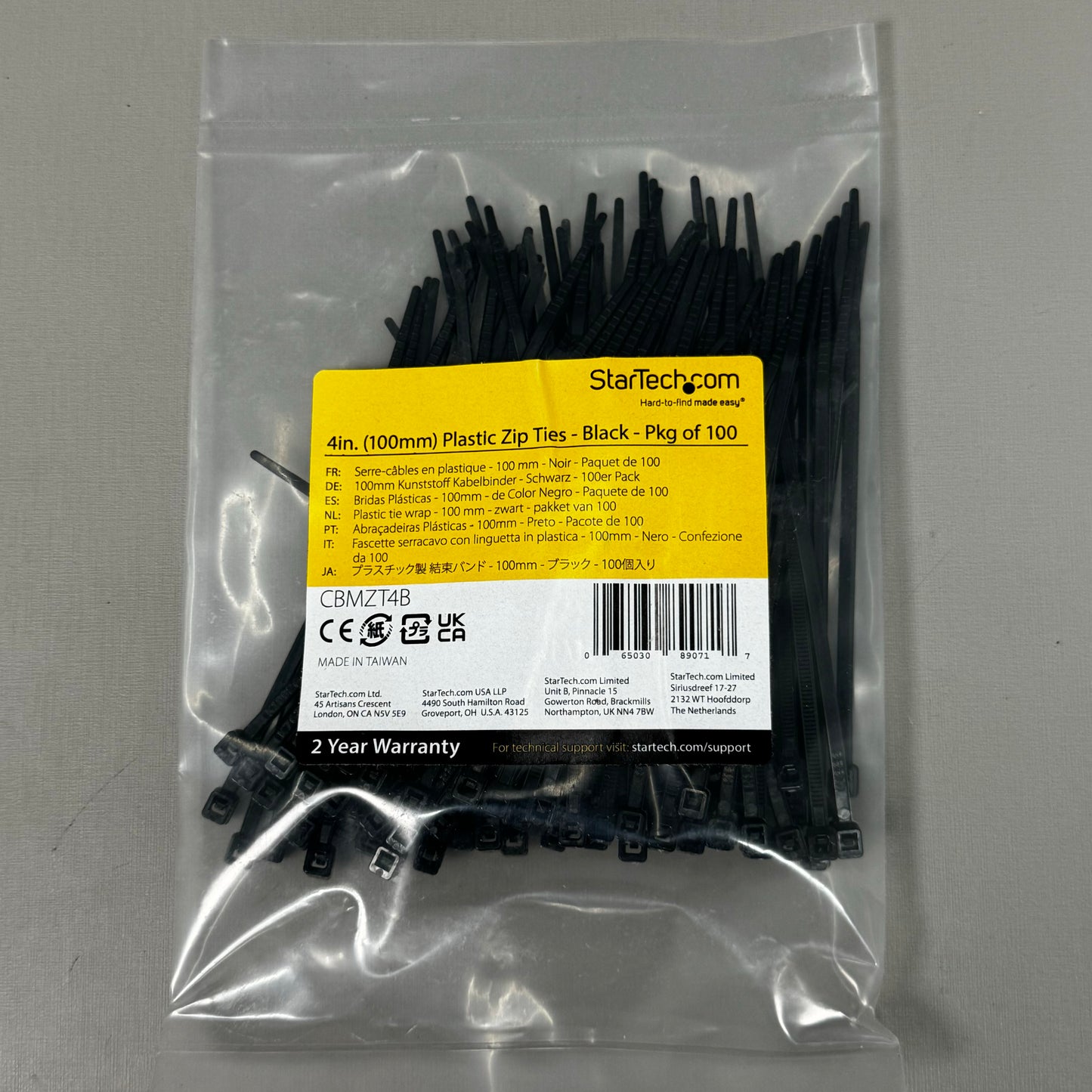 STARTECH.COM (3 PK!) 100 Package Plastic Zip Ties 4" (100mm) Black CBMZT4B