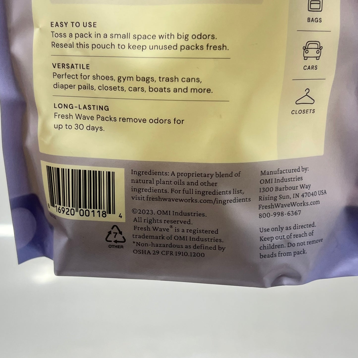 FRESH WAVE (2 PACK, 6 EACH) Plant Based Odor Removing Packs Lavender Scent 3.6oz