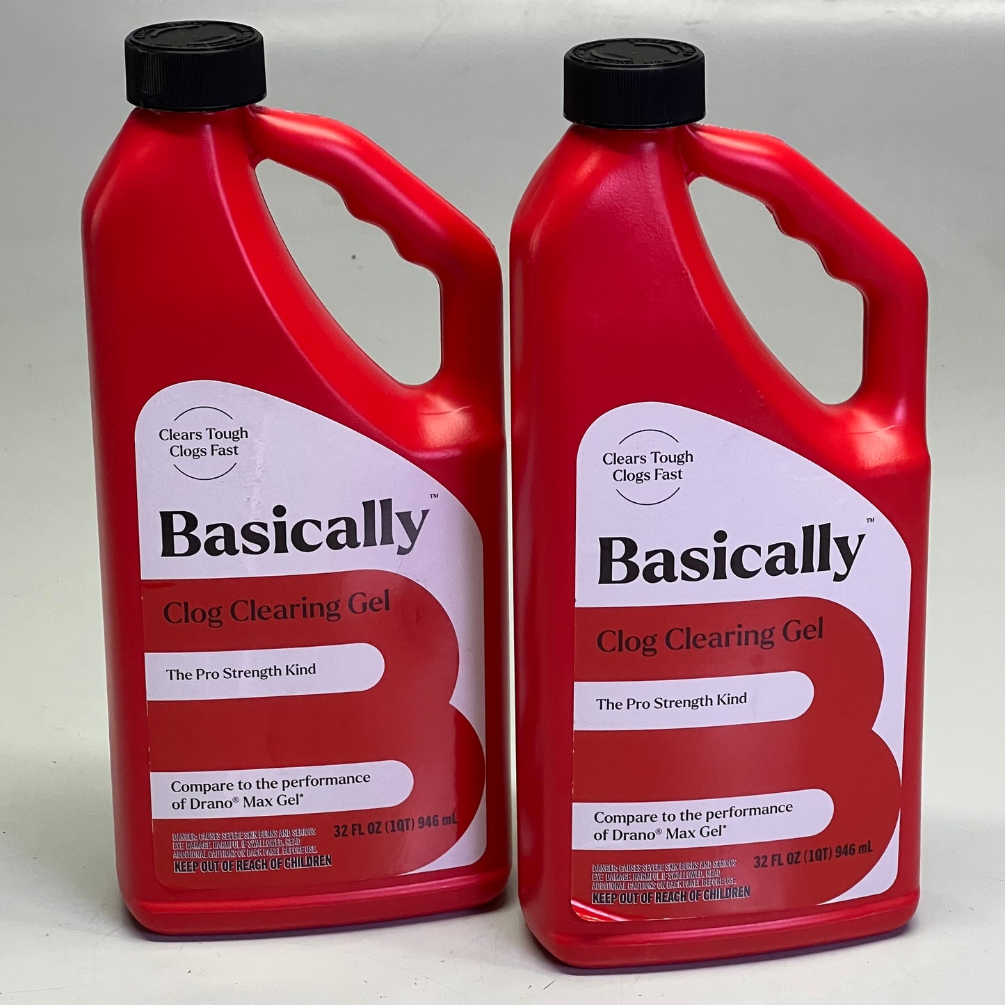 BASICALLY (2 PACK) Drain Clog Remover Gel 32 Oz 32 fl oz Red V001