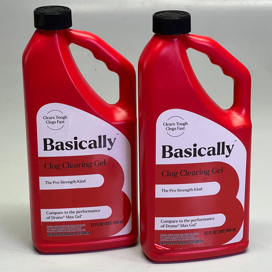 BASICALLY (2 PACK) Drain Clog Remover Gel 32 Oz 32 fl oz Red V001
