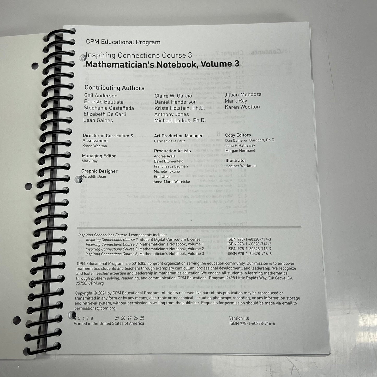 CPM Inspiring Connections Course 3 Vol 3 Mathematician's Spiral Notebook Purple