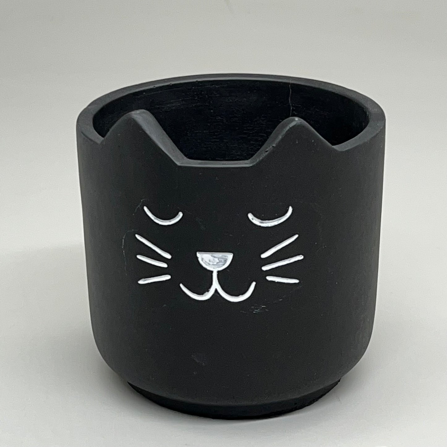 HOMART (2 PACK) Cat Cachepot Cement 5" Dia X 4" Height Matte Black 5879-2